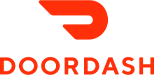 Red DoorDash logo with a stylized D above the word DOORDASH in bold red letters.