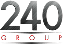 Large 240 above GROUP in red letters, with a shadowed line between, on a light background.