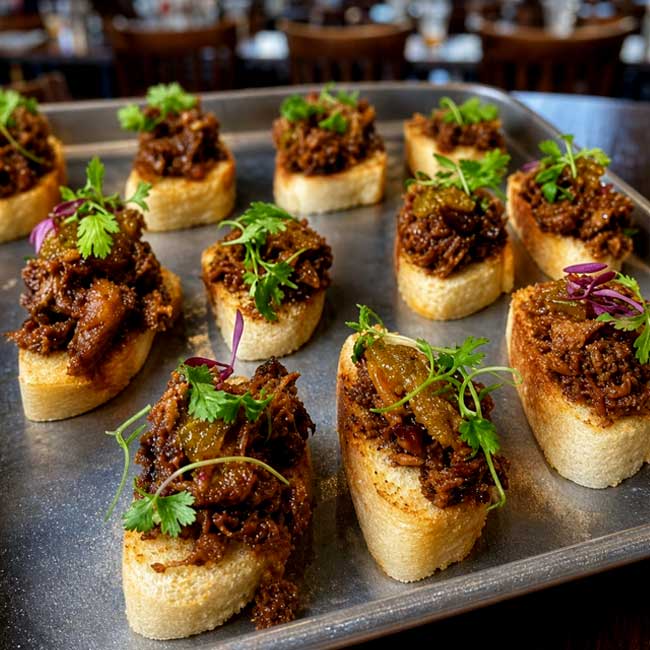 A favorite at our restaurant in Monticello MN, these toasted baguette slices burst with flavor.